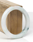 Baikalla Natural Light Green W/ Sajin & Blue-Green Flower Patches Jadeite Jade "Half Round" Bangle Bracelet (55.5mm) 