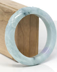 Baikalla Cherry Blossom Carving Natural Blue-Green & Lavender Patch Jadeite Jade "Half Round" Bangle Bracelet (56.5mm) 