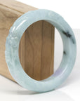 Baikalla Cherry Blossom Carving Natural Blue-Green & Lavender Patch Jadeite Jade "Half Round" Bangle Bracelet (56.5mm) 