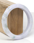 Baikalla Trailing Vine Leaf Carving Natural Light Lavender & Green Jadeite Jade "Half Round" Bangle Bracelet (59mm) 