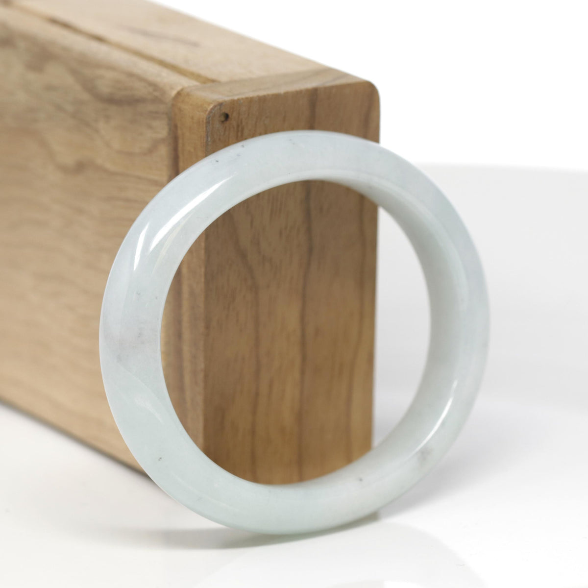 Baikalla Natural Light Green W/ Faint Black Wuji Patches Jadeite Jade "Oval Half Round" Bangle Bracelet (55mm) 