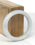 Baikalla Natural Light Green W/ Faint Black Wuji Patches Jadeite Jade "Oval Half Round" Bangle Bracelet (55mm) 