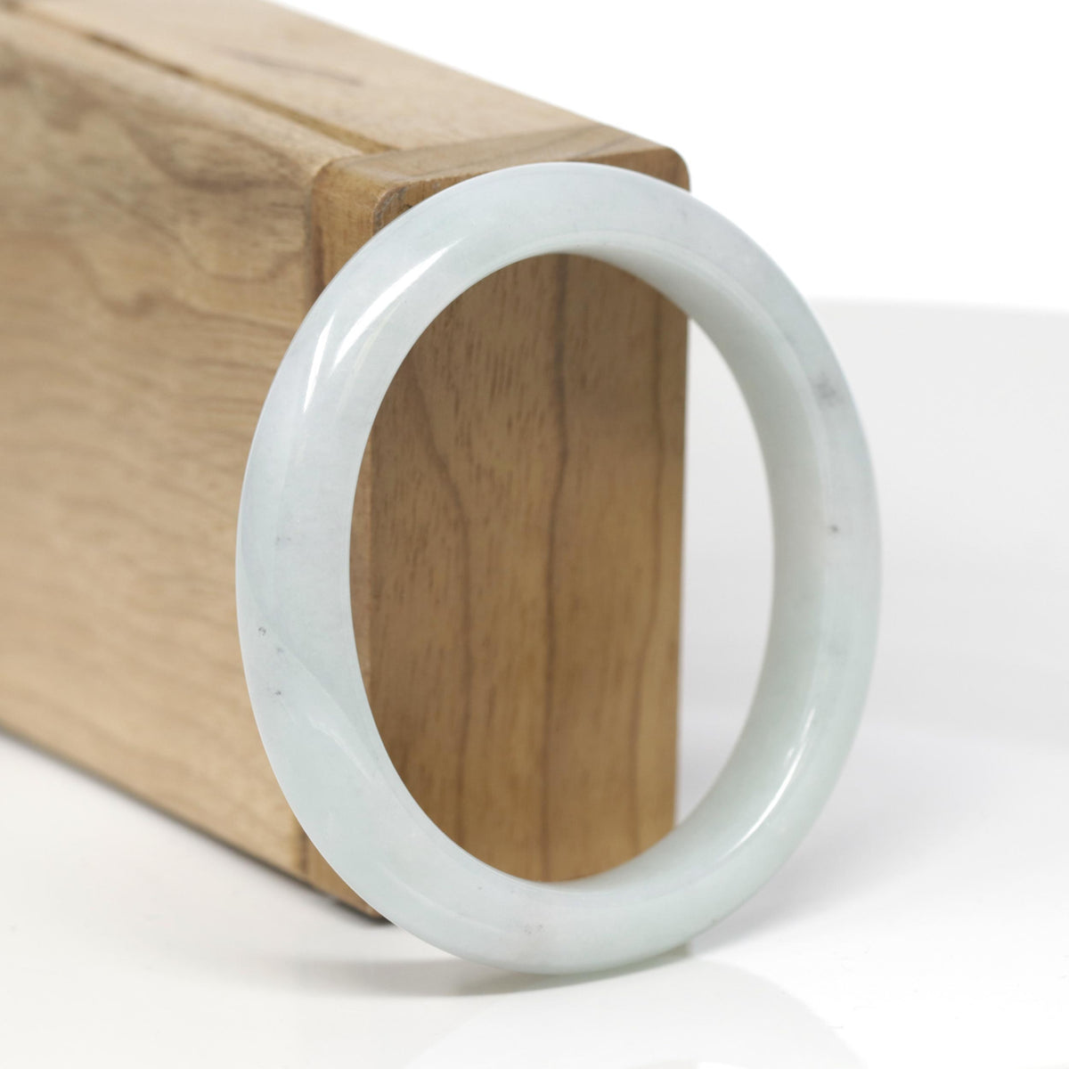 Baikalla Natural Light Green W/ Faint Black Wuji Patches Jadeite Jade "Oval Half Round" Bangle Bracelet (55mm) 