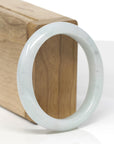 Baikalla Natural Light Green W/ Faint Black Wuji Patches Jadeite Jade "Oval Half Round" Bangle Bracelet (55mm) 