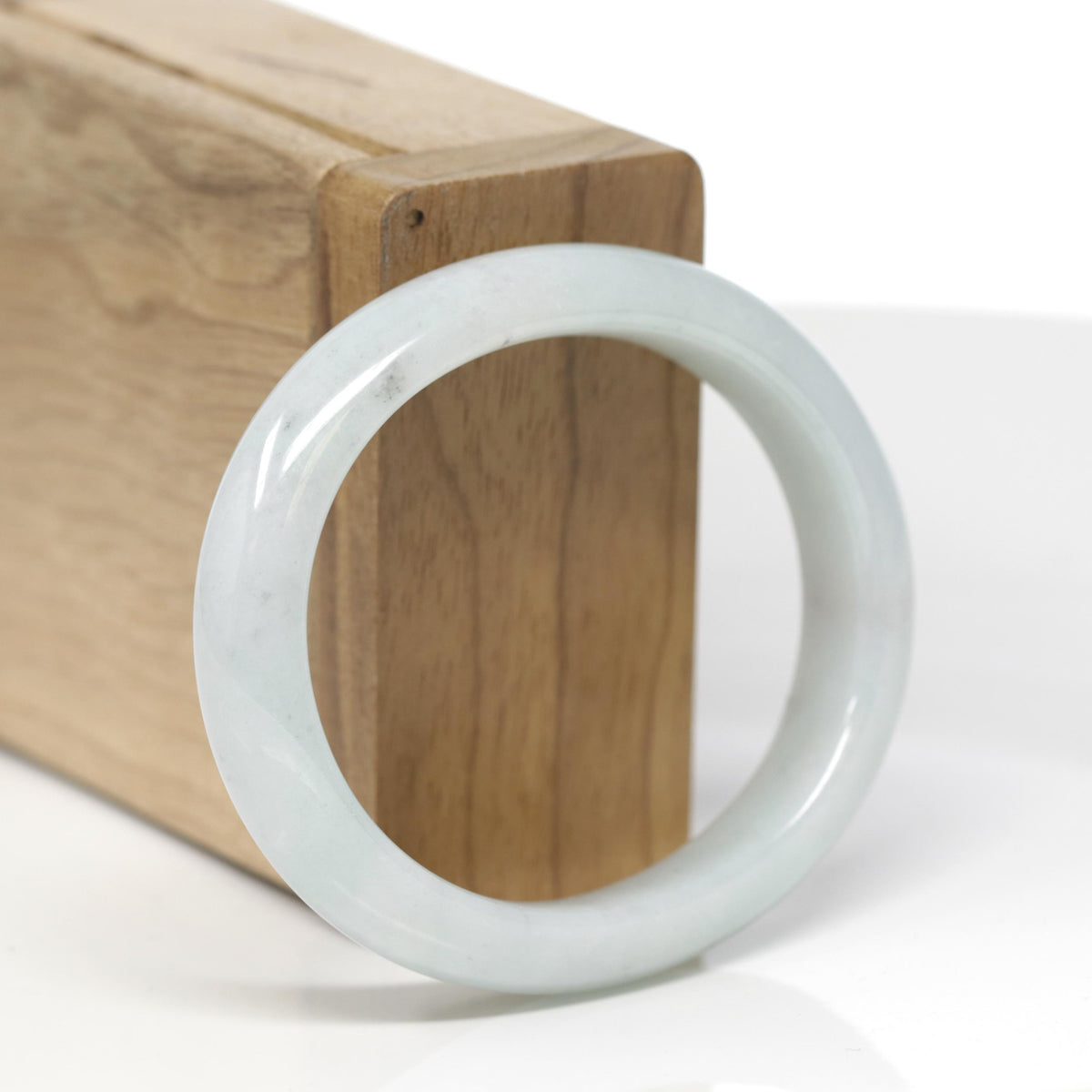 Baikalla Natural Light Green W/ Faint Black Wuji Patches Jadeite Jade "Oval Half Round" Bangle Bracelet (55mm) 