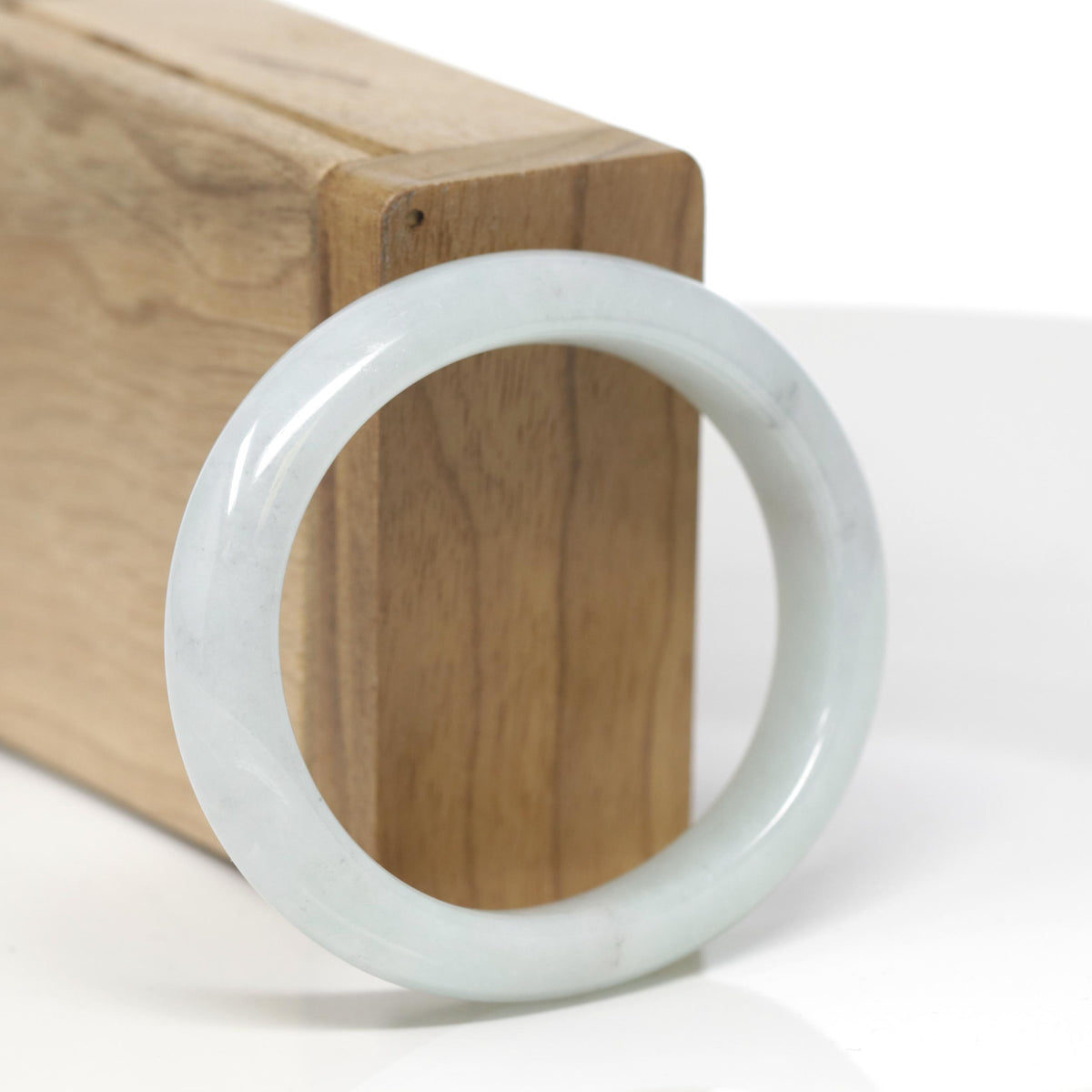Baikalla Natural Light Green W/ Faint Black Wuji Patches Jadeite Jade "Oval Half Round" Bangle Bracelet (55mm) 
