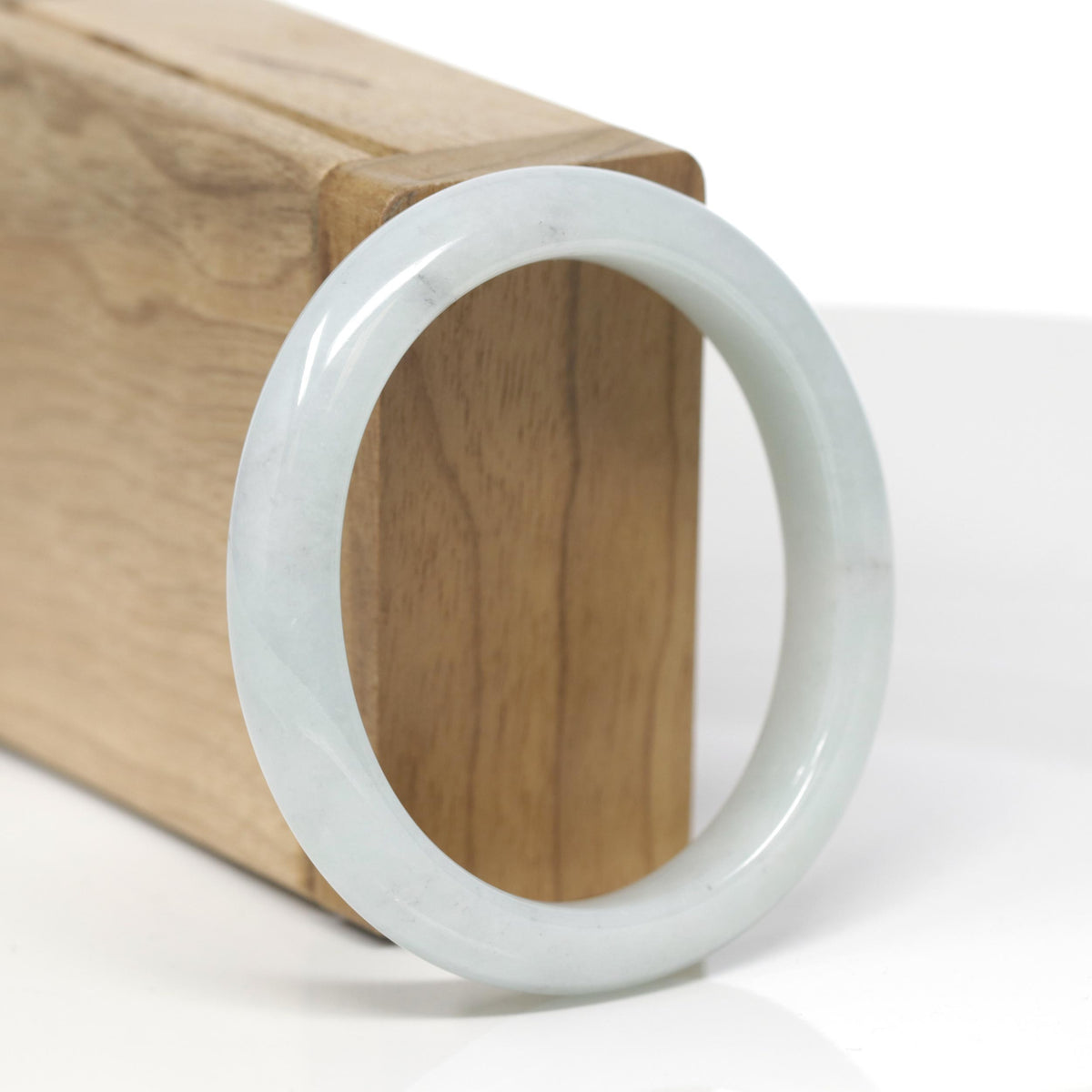 Baikalla Natural Light Green W/ Faint Black Wuji Patches Jadeite Jade "Oval Half Round" Bangle Bracelet (55mm) 