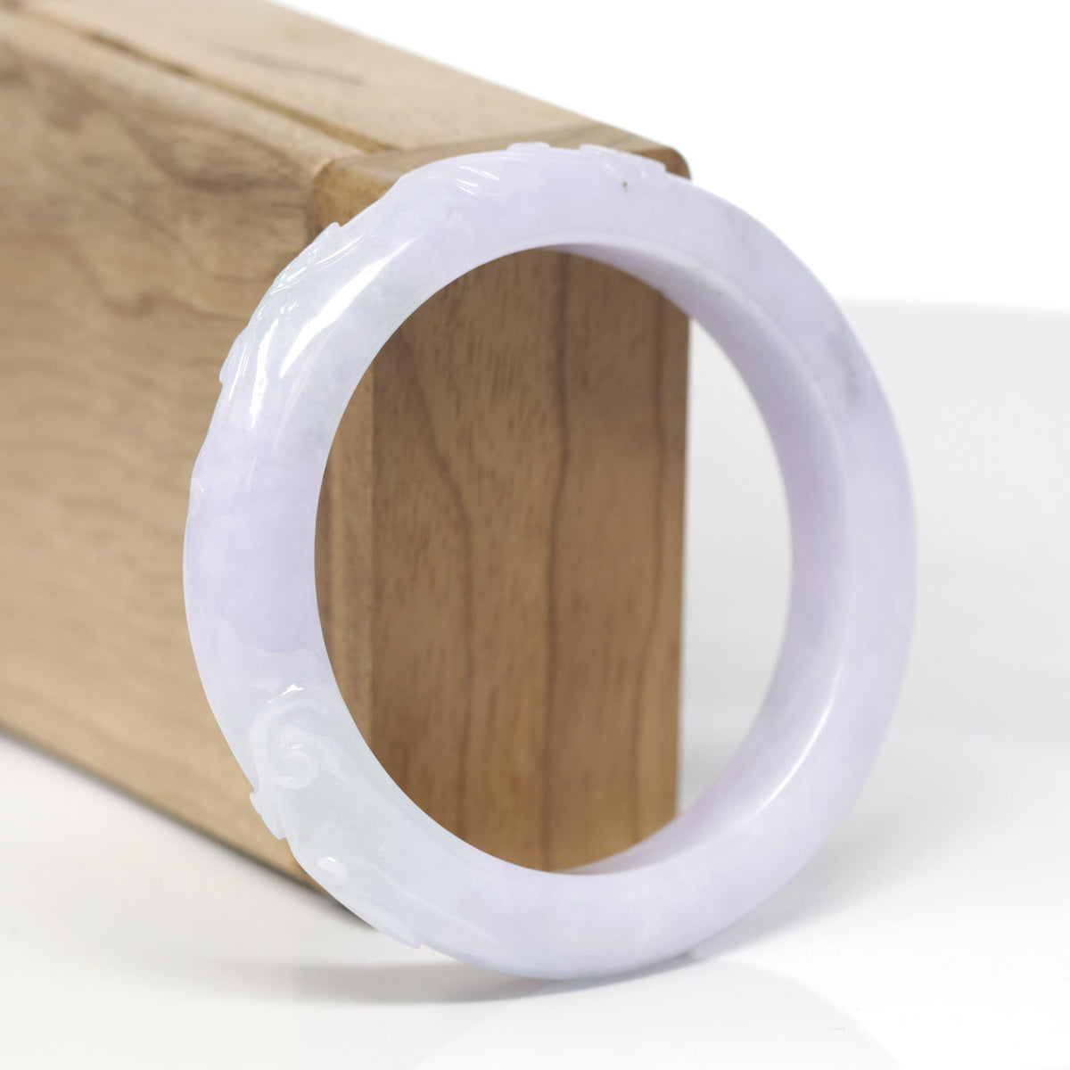 Baikalla Cherry Blossom Carving Natural Light Lavender &amp; Green Jadeite Jade "Half Round" Bangle Bracelet (54.4mm) 