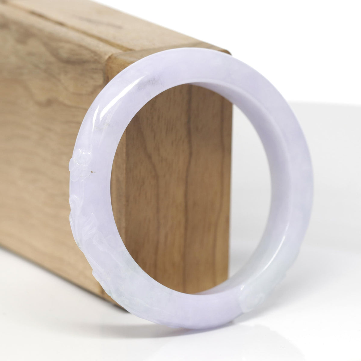 Baikalla Cherry Blossom Carving Natural Light Lavender &amp; Green Jadeite Jade "Half Round" Bangle Bracelet (54.4mm) 
