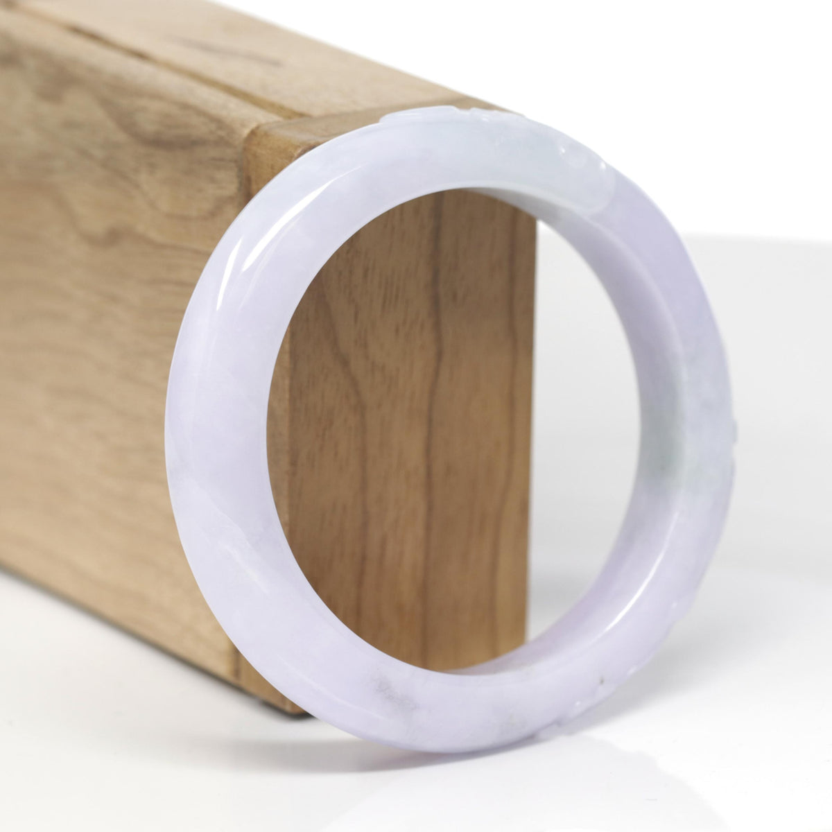 Baikalla Cherry Blossom Carving Natural Light Lavender &amp; Green Jadeite Jade "Half Round" Bangle Bracelet (54.4mm) 