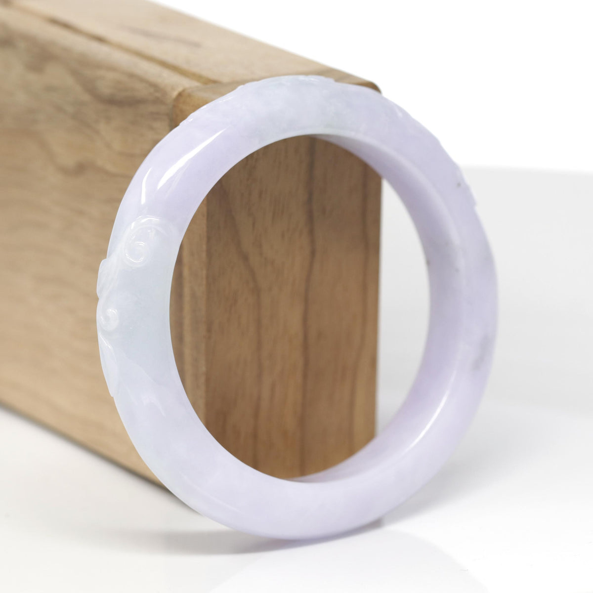 Baikalla Cherry Blossom Carving Natural Light Lavender &amp; Green Jadeite Jade "Half Round" Bangle Bracelet (54.4mm) 