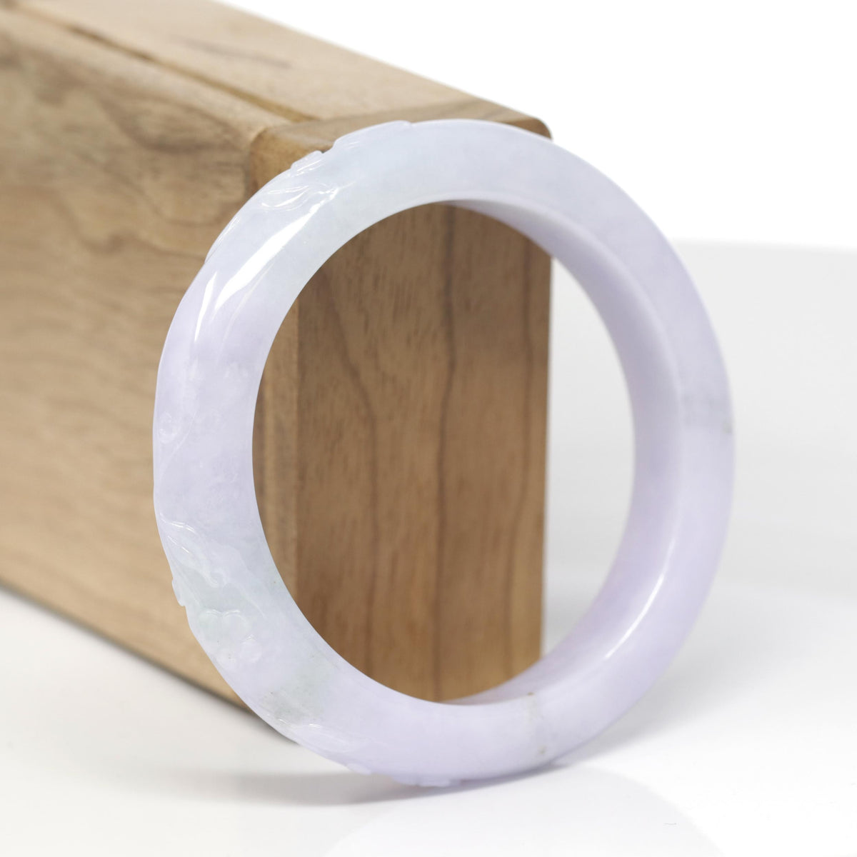 Baikalla Cherry Blossom Carving Natural Light Lavender &amp; Green Jadeite Jade "Half Round" Bangle Bracelet (54.4mm) 