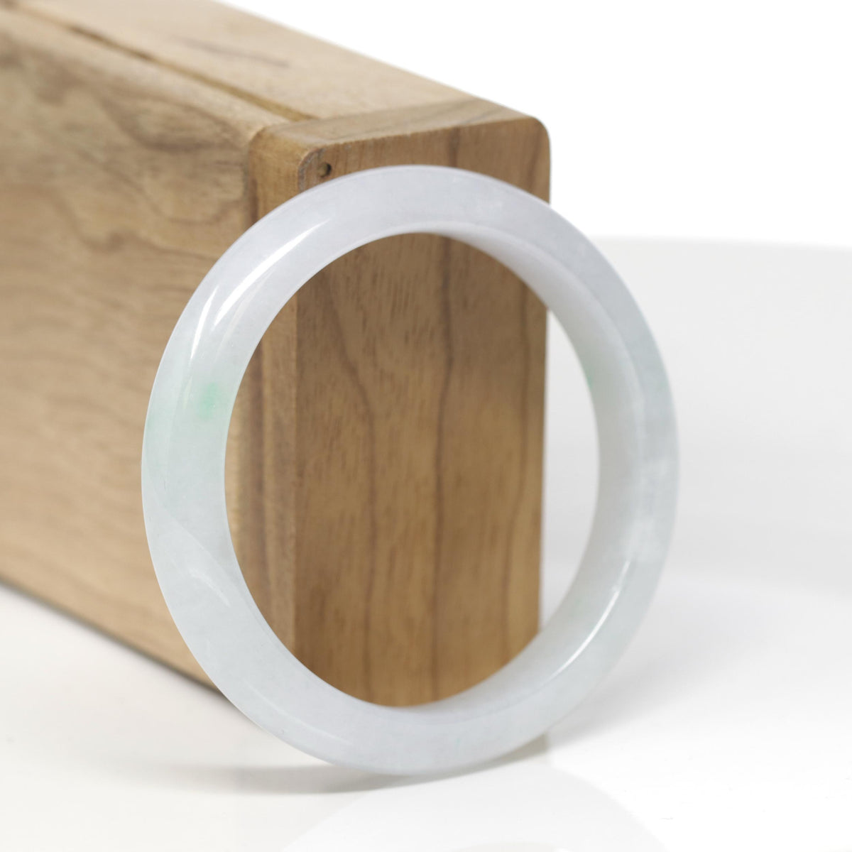 Baikalla Natural Icy Light Green W/ Vibrant Green Patches Jadeite Jade "Half Round" Bangle Bracelet (52mm) 