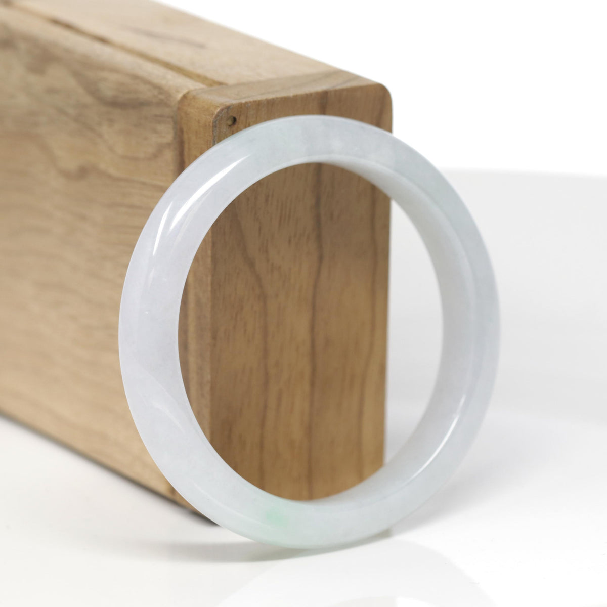Baikalla Natural Icy Light Green W/ Vibrant Green Patches Jadeite Jade "Half Round" Bangle Bracelet (52mm) 