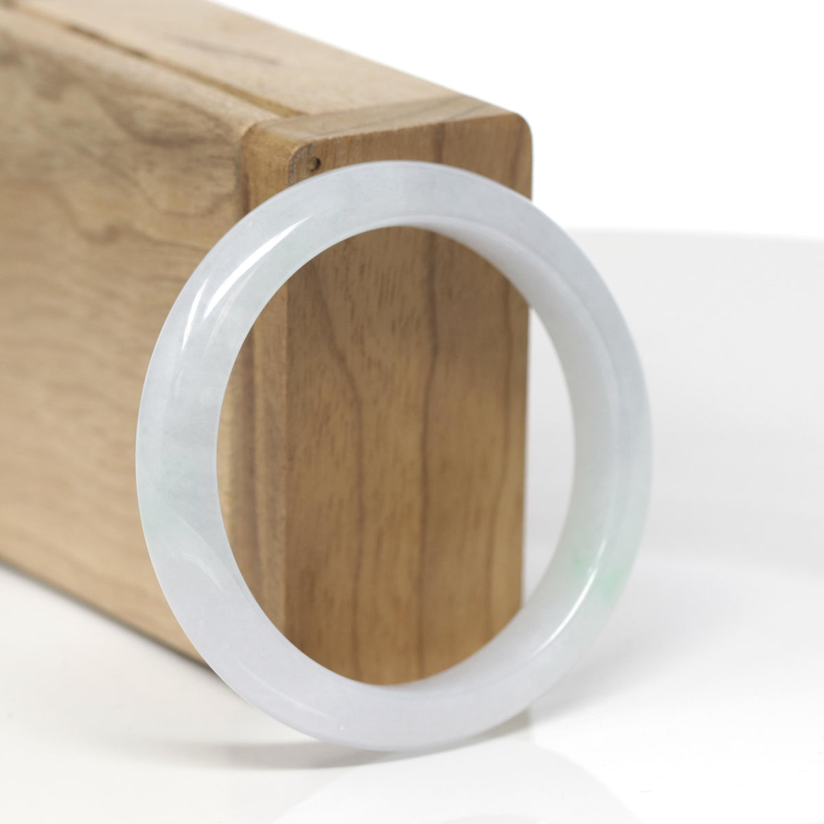Baikalla Natural Icy Light Green W/ Vibrant Green Patches Jadeite Jade "Half Round" Bangle Bracelet (52mm) 