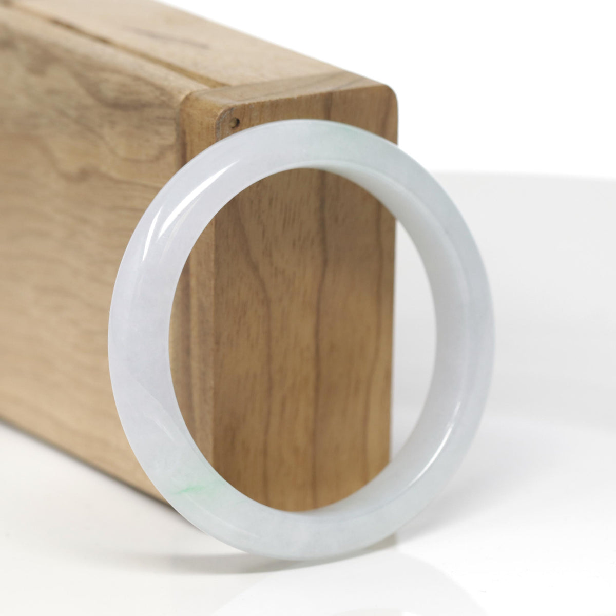 Baikalla Natural Icy Light Green W/ Vibrant Green Patches Jadeite Jade "Half Round" Bangle Bracelet (52mm) 