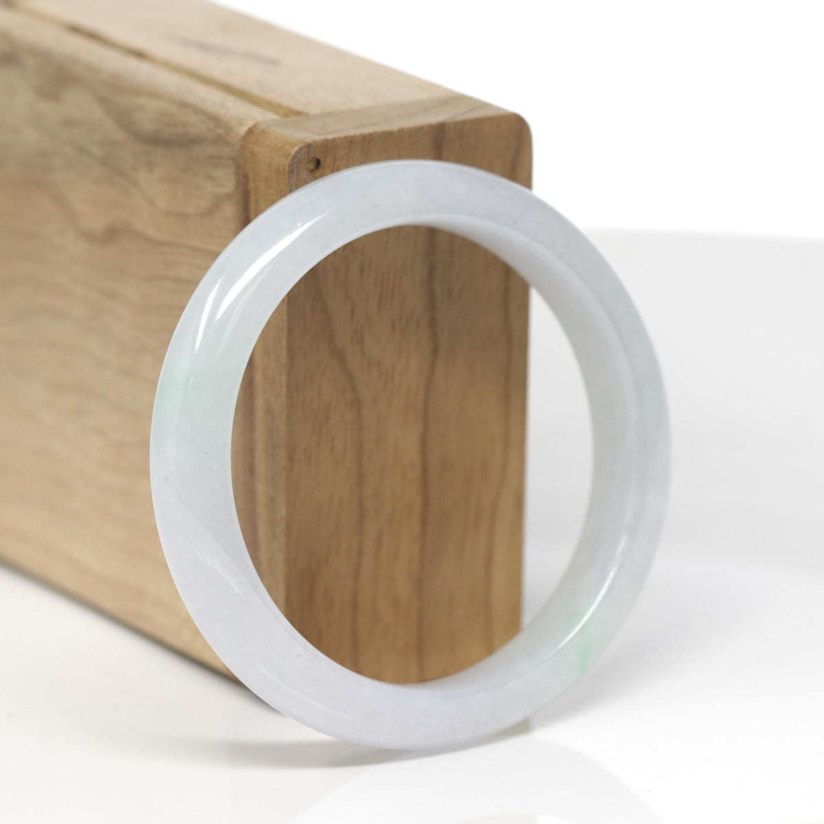 Baikalla Natural Icy Light Green W/ Vibrant Green Patches Jadeite Jade "Half Round" Bangle Bracelet (52mm) 