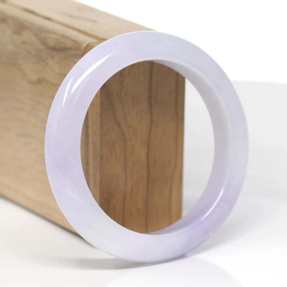 High-End Natural Icy Lavender Jadeite Jade "Half Round" Bangle Bracelet (56.4mm) 
