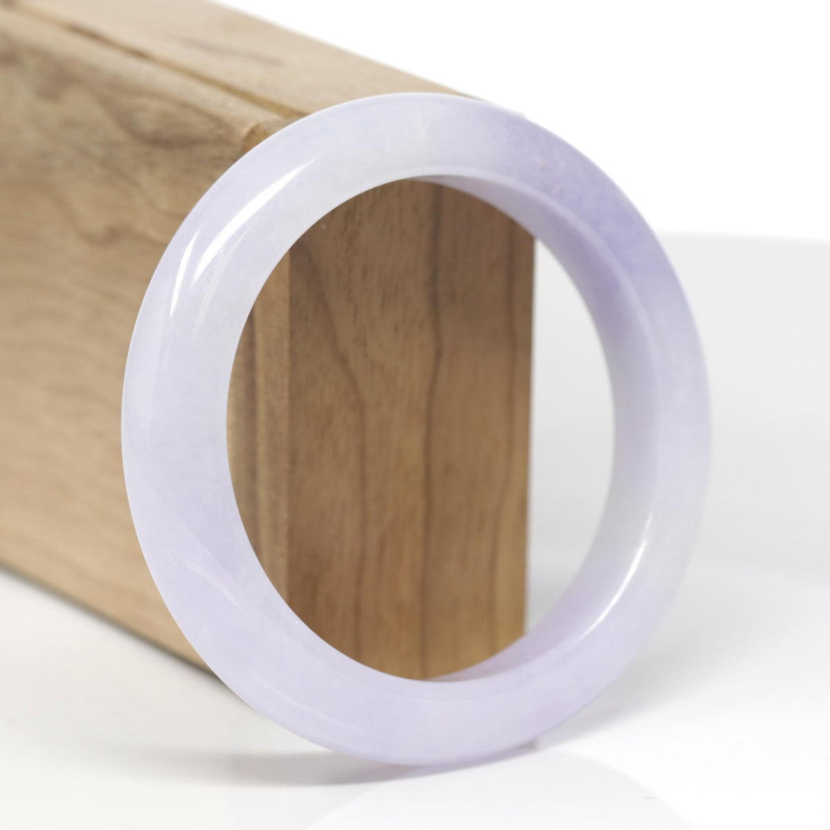 High-End Natural Icy Lavender Jadeite Jade "Half Round" Bangle Bracelet (56.4mm) 
