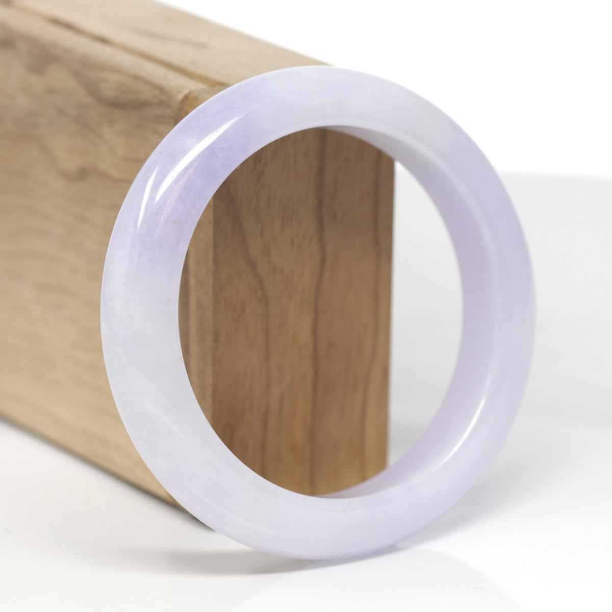 High-End Natural Icy Lavender Jadeite Jade "Half Round" Bangle Bracelet (56.4mm) 