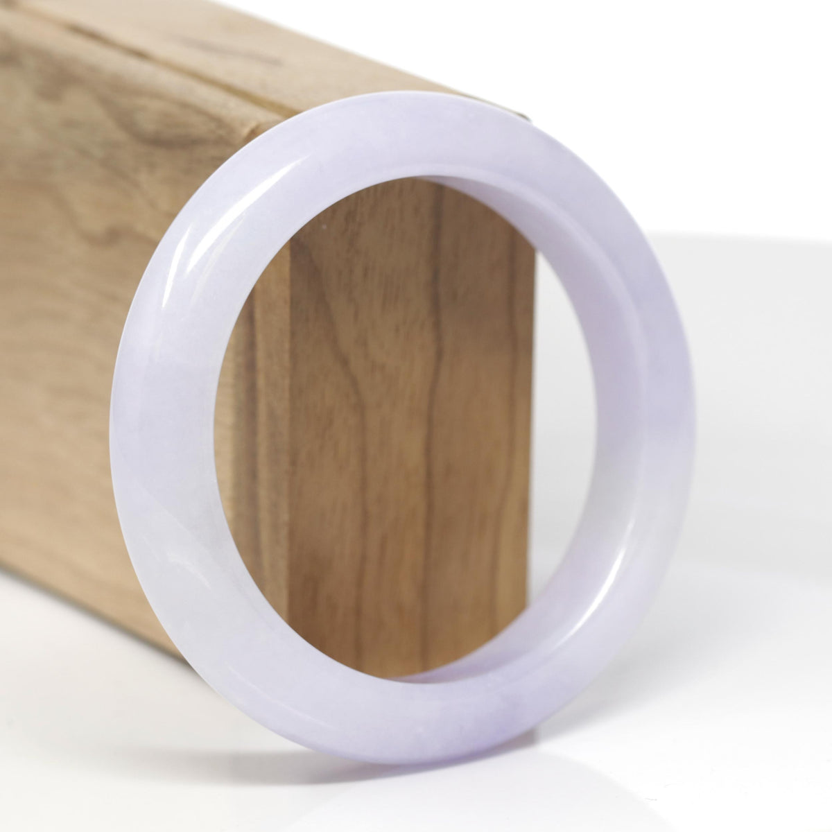 High-End Natural Icy Lavender Jadeite Jade "Half Round" Bangle Bracelet (56.4mm) 