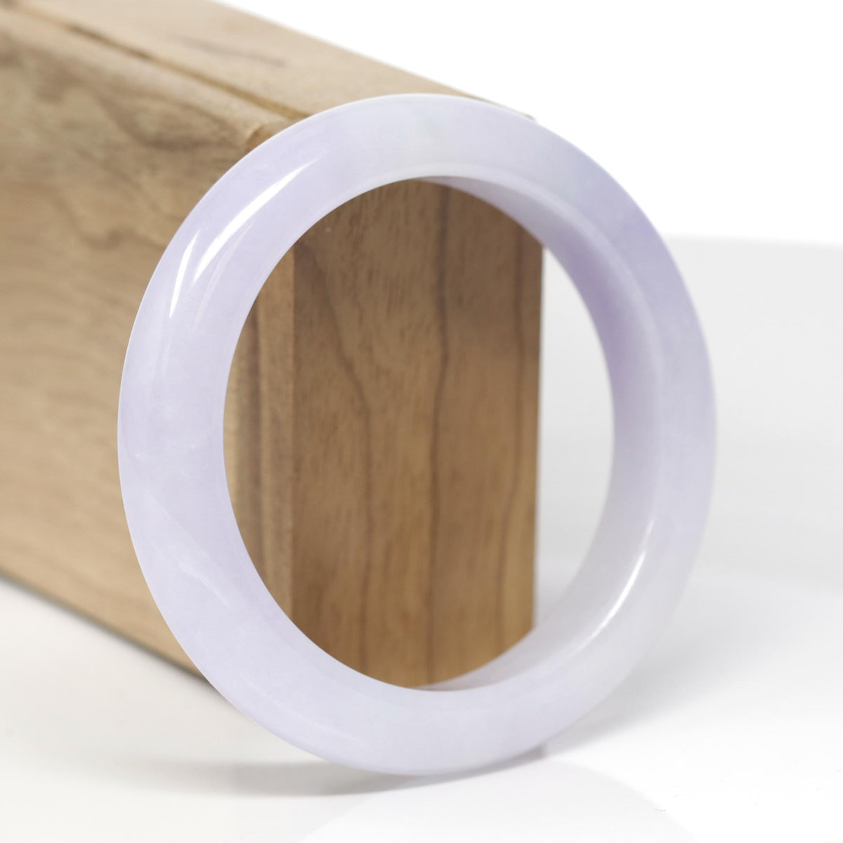 High-End Natural Icy Lavender Jadeite Jade "Half Round" Bangle Bracelet (56.4mm) 