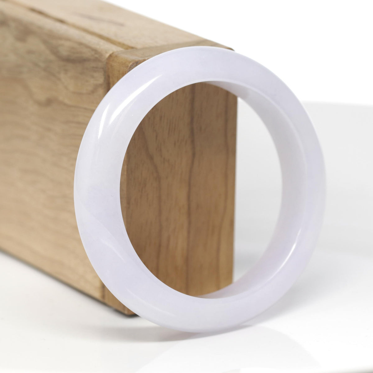 Baikalla Natural Icy Light Pink-Lavender Jadeite Jade "Half Round" Bangle Bracelet (54.3mm) 