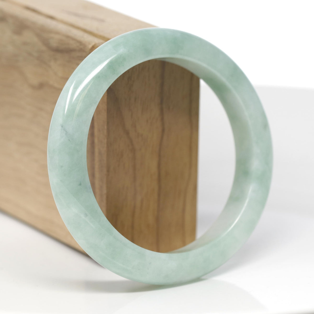Baikalla Natural Apple-Green Jadeite Jade "Half Round" Bangle Bracelet (57.9mm) 