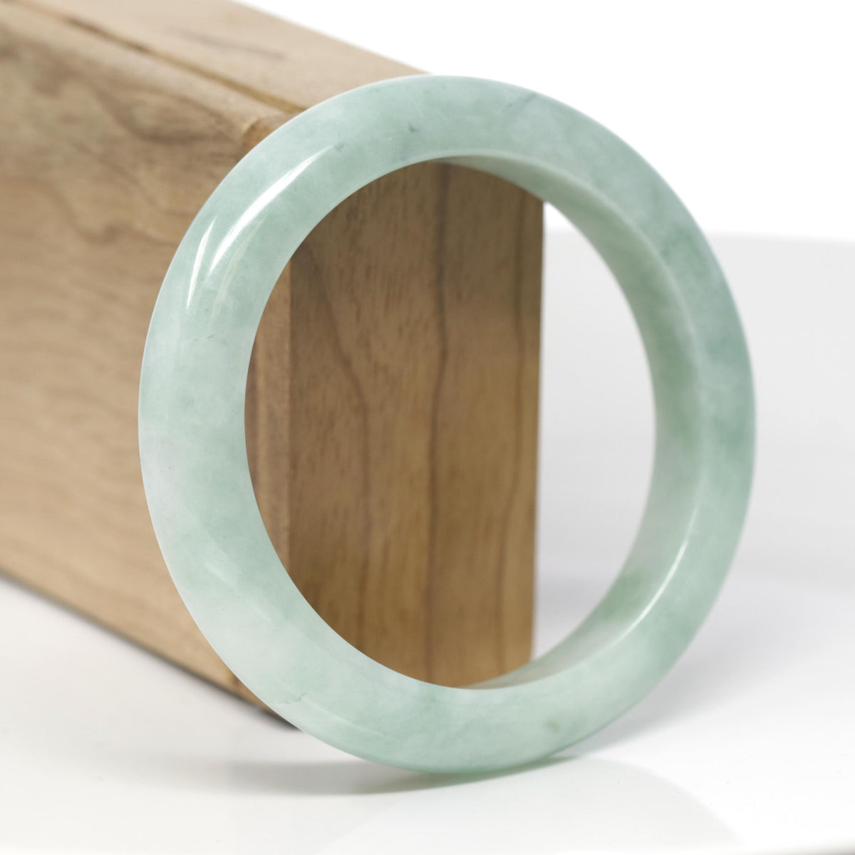 Baikalla Natural Apple-Green Jadeite Jade "Half Round" Bangle Bracelet (57.9mm) 