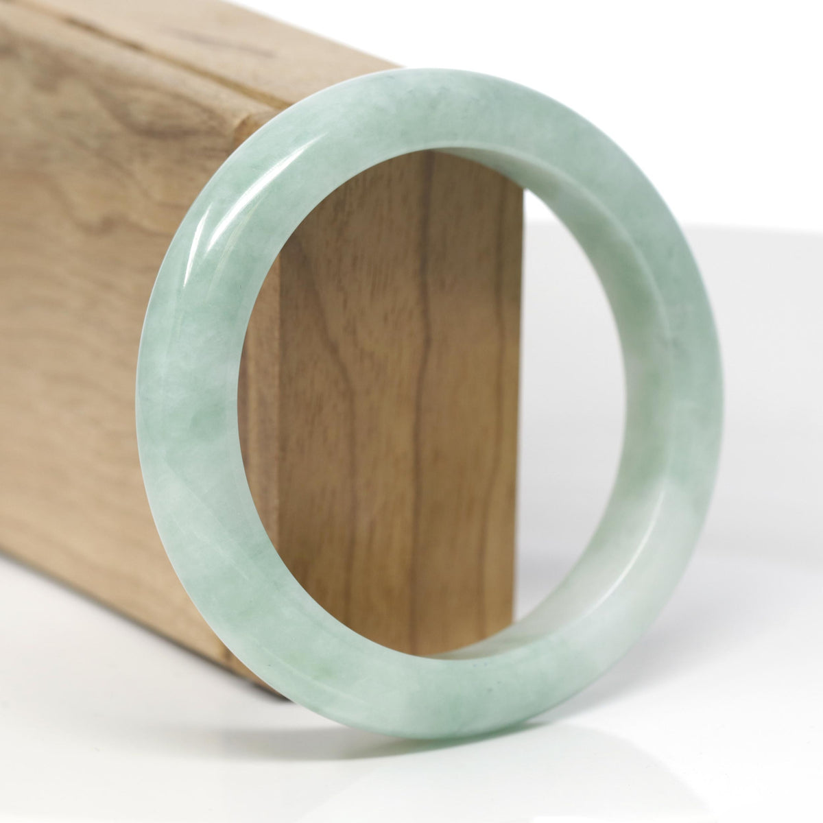 Baikalla Natural Apple-Green Jadeite Jade "Half Round" Bangle Bracelet (57.9mm) 