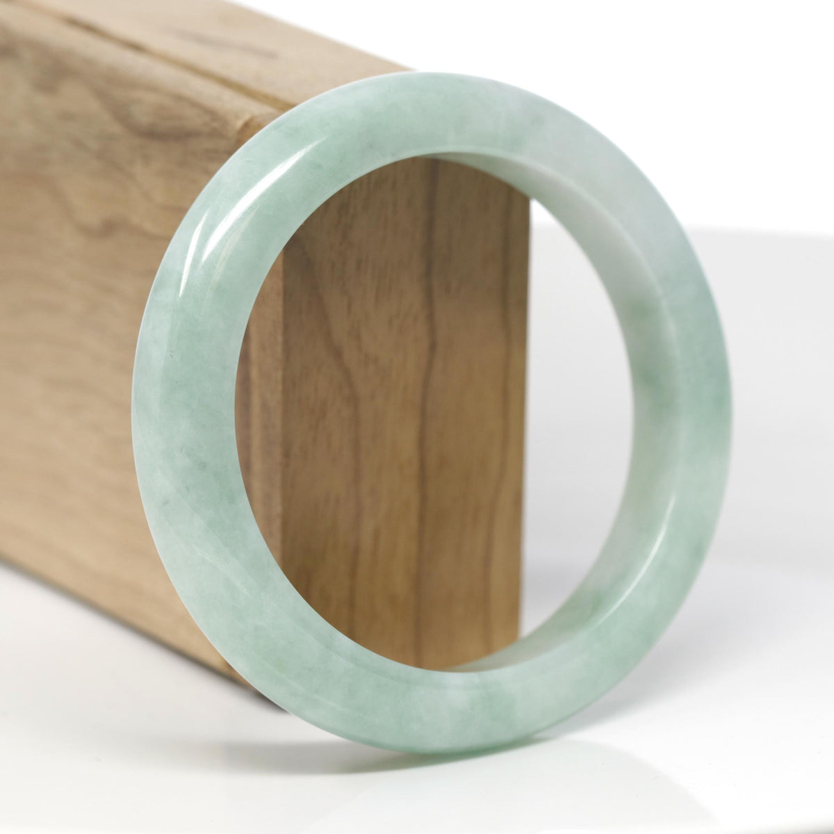 Baikalla Natural Apple-Green Jadeite Jade "Half Round" Bangle Bracelet (57.9mm) 
