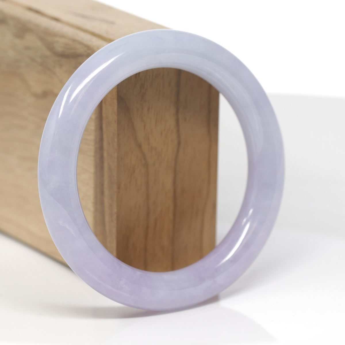 High-End Natural Lavender W/ Faint Blue-Green Flowers Jadeite Jade "Traditional Round" Bangle Bracelet (55.5mm) 