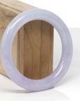 High-End Natural Lavender W/ Faint Blue-Green Flowers Jadeite Jade "Traditional Round" Bangle Bracelet (55.5mm) 