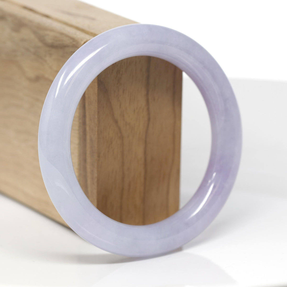 High-End Natural Lavender W/ Faint Blue-Green Flowers Jadeite Jade "Traditional Round" Bangle Bracelet (55.5mm) 