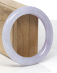 High-End Natural Lavender W/ Faint Blue-Green Flowers Jadeite Jade "Traditional Round" Bangle Bracelet (55.5mm) 