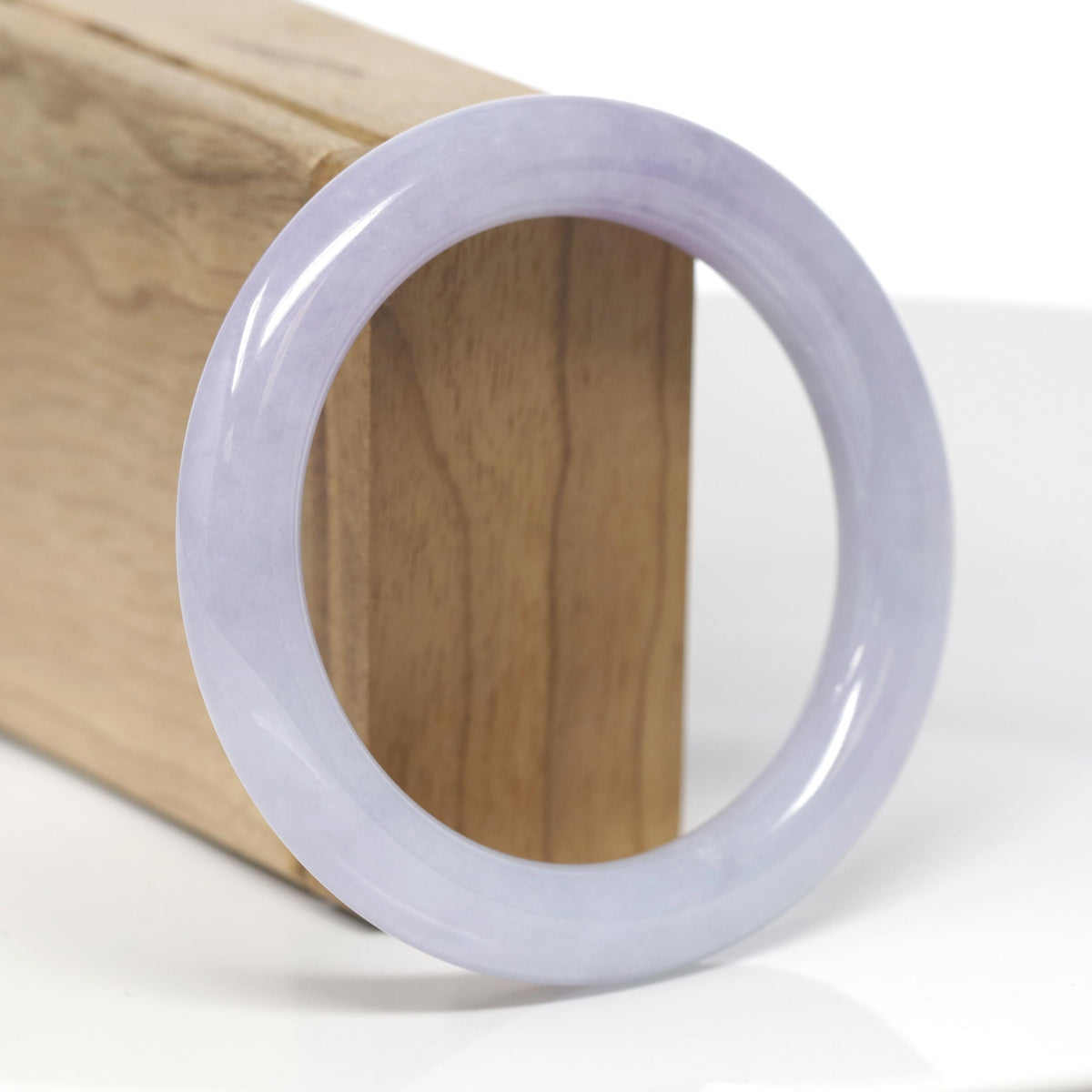 High-End Natural Lavender W/ Faint Blue-Green Flowers Jadeite Jade "Traditional Round" Bangle Bracelet (55.5mm) 