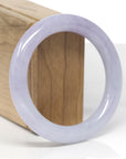High-End Natural Lavender W/ Faint Blue-Green Flowers Jadeite Jade "Traditional Round" Bangle Bracelet (55.5mm) 