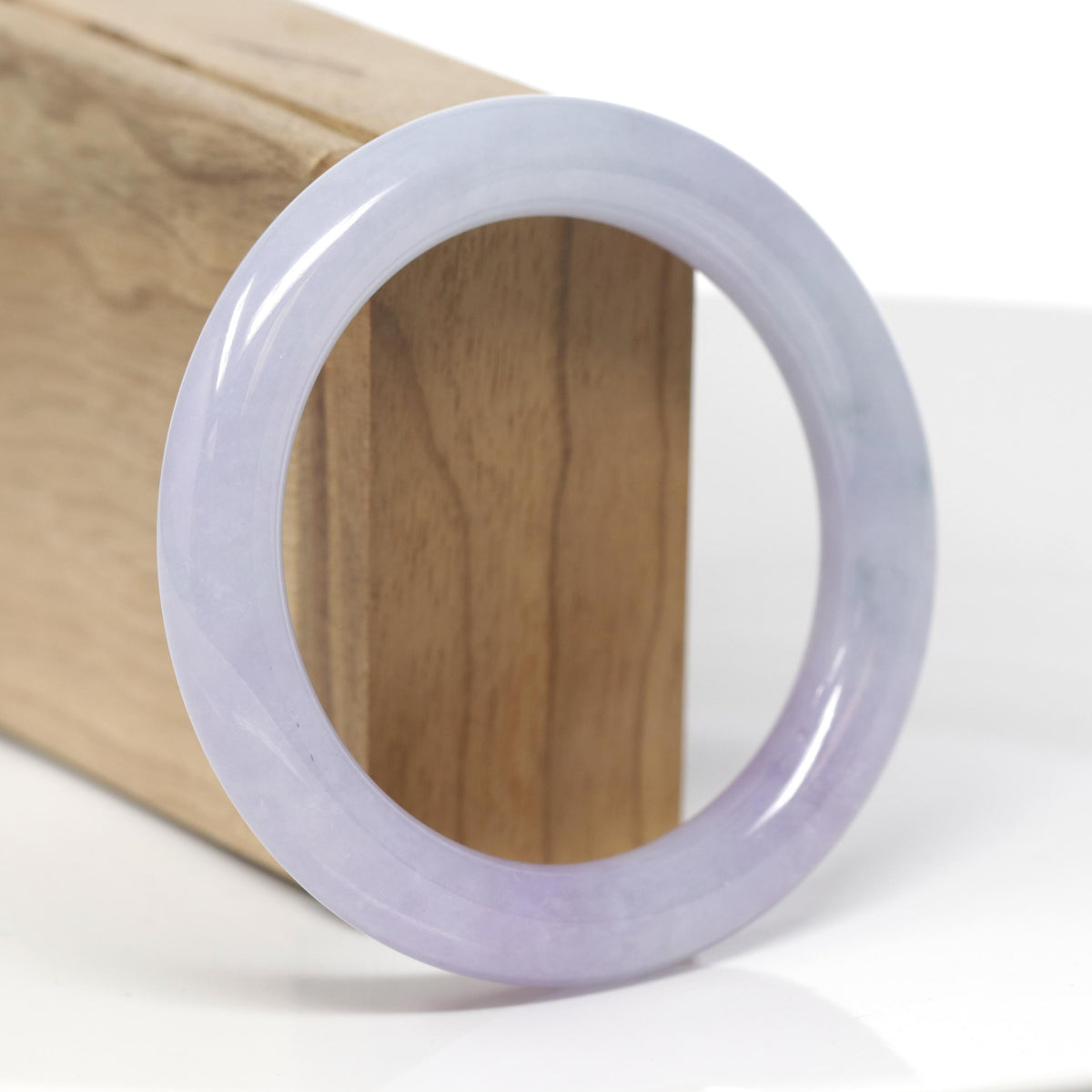 High-End Natural Lavender W/ Faint Blue-Green Flowers Jadeite Jade "Traditional Round" Bangle Bracelet (55.5mm) 