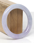High-End Natural Lavender W/ Faint Blue-Green Flowers Jadeite Jade "Traditional Round" Bangle Bracelet (55.5mm) 