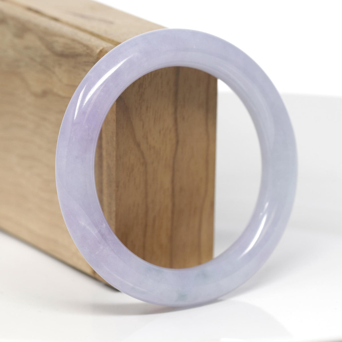 High-End Natural Lavender W/ Faint Blue-Green Flowers Jadeite Jade "Traditional Round" Bangle Bracelet (55.5mm) 