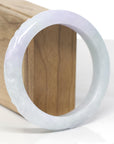Baikalla Cherry Blossom Carving Natural Light Lavender & Green Jadeite Jade "Half Round" Bangle Bracelet (59.6mm) 