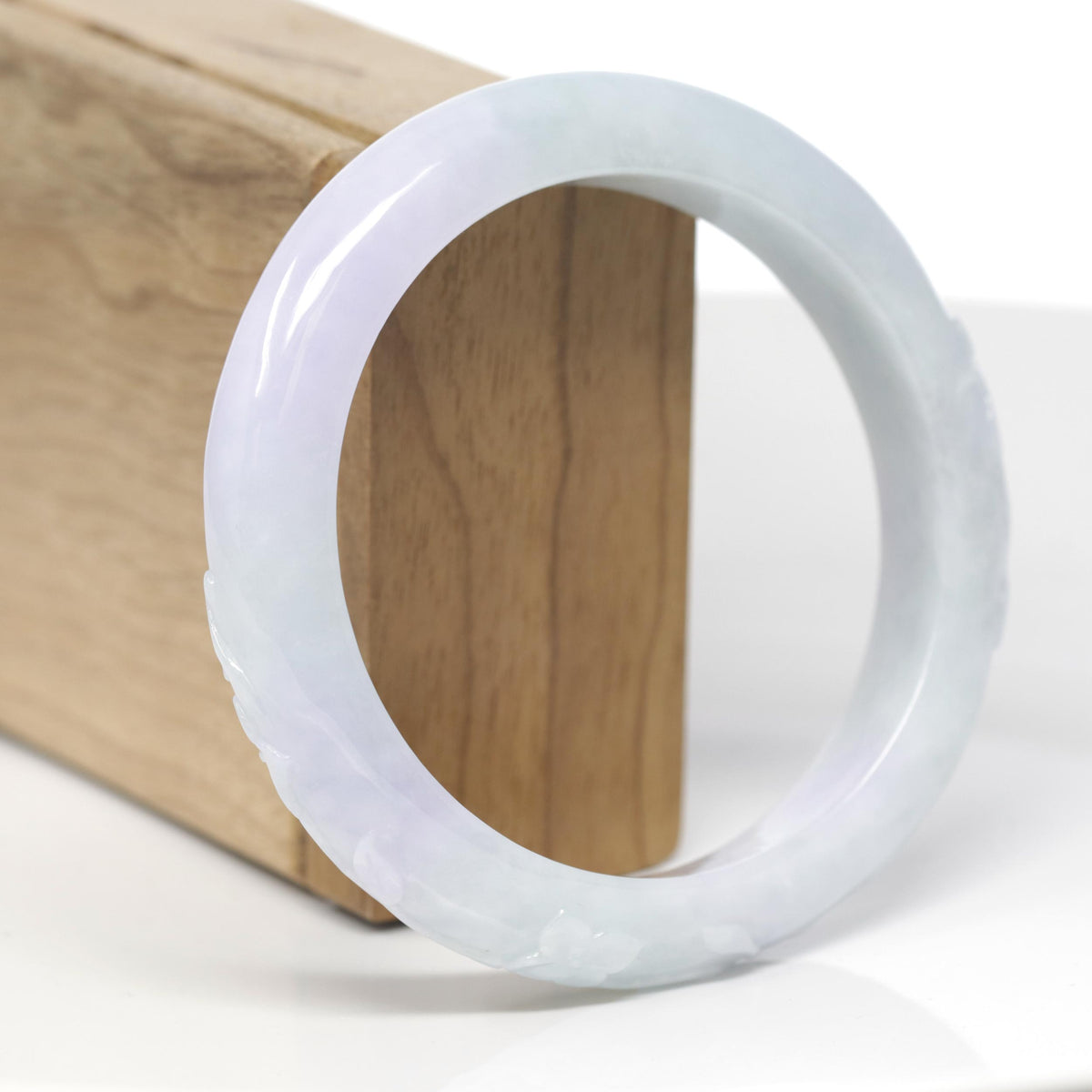Baikalla Cherry Blossom Carving Natural Light Lavender &amp; Green Jadeite Jade "Half Round" Bangle Bracelet (59.6mm) 