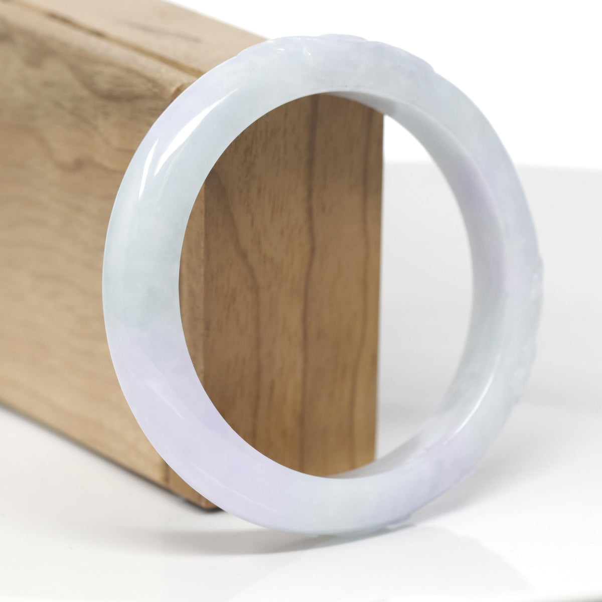 Baikalla Cherry Blossom Carving Natural Light Lavender &amp; Green Jadeite Jade "Half Round" Bangle Bracelet (59.6mm) 