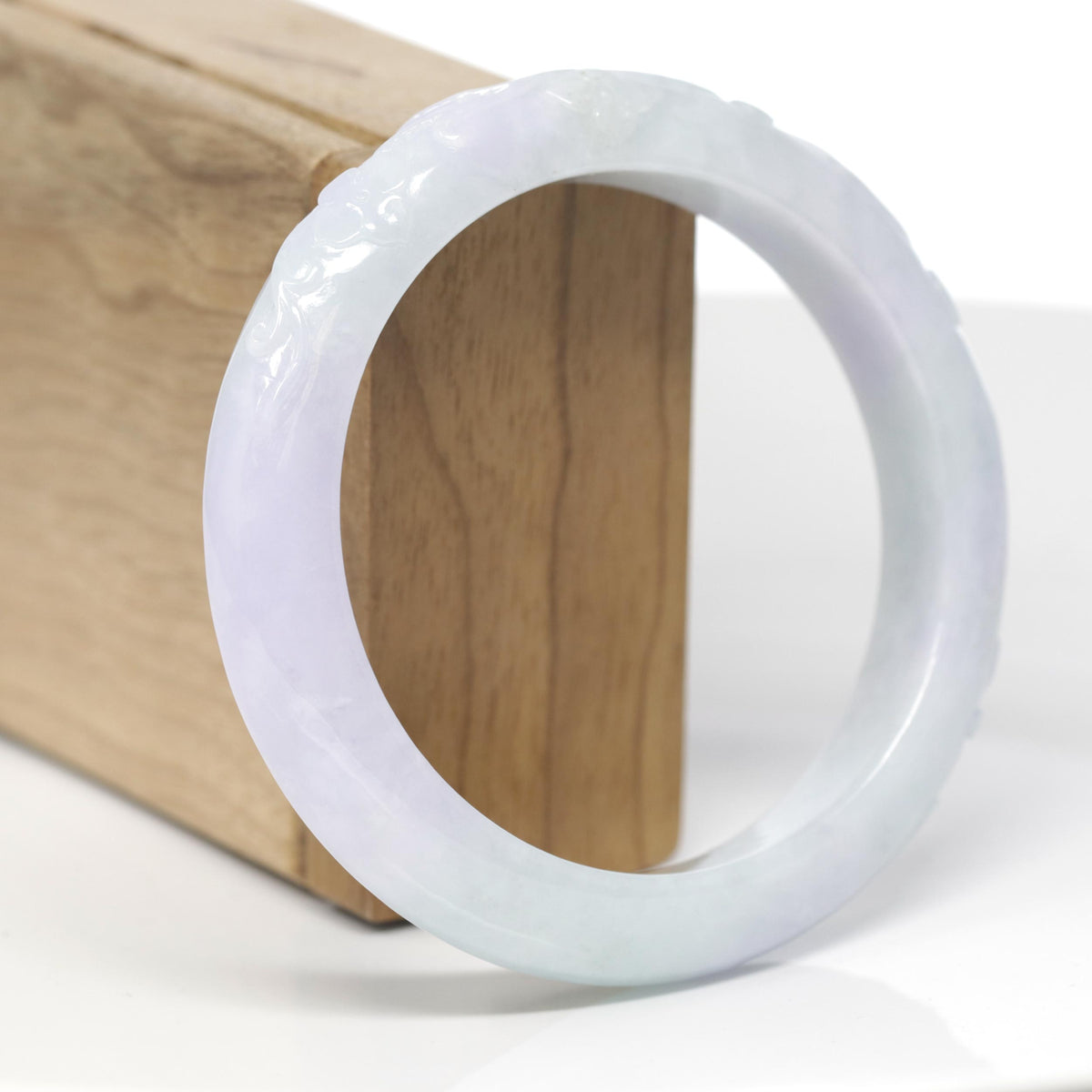 Baikalla Cherry Blossom Carving Natural Light Lavender &amp; Green Jadeite Jade "Half Round" Bangle Bracelet (59.6mm) 