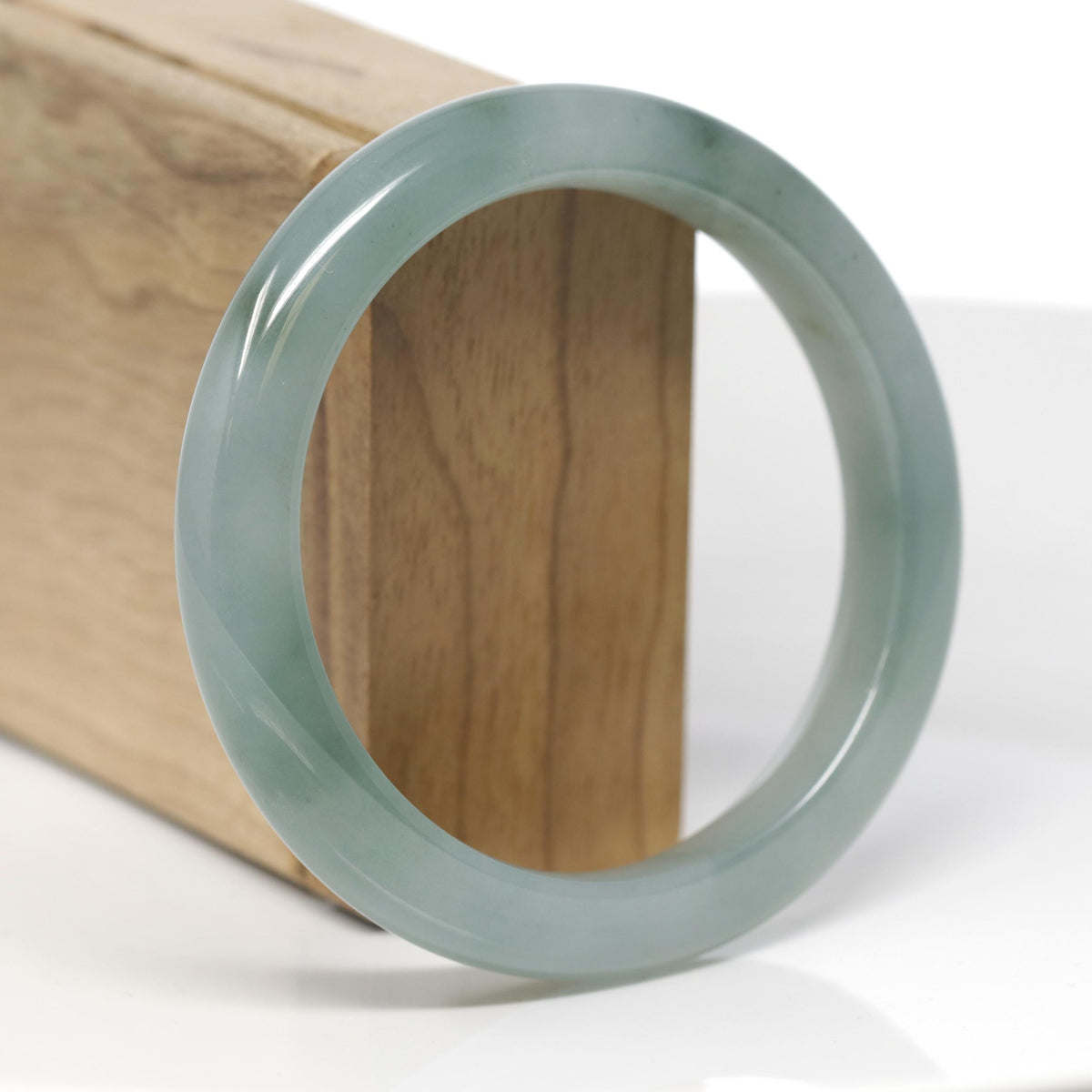 Baikalla Natural Icy Oil-Green Jadeite Jade "Half Round" Bangle Bracelet (58.6mm) 