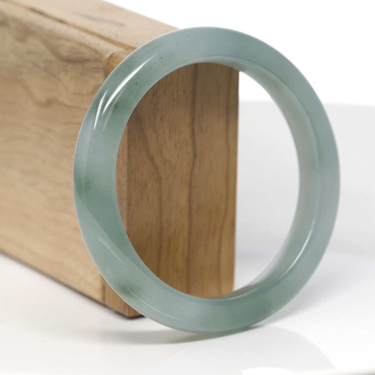 Baikalla Natural Icy Oil-Green Jadeite Jade "Half Round" Bangle Bracelet (58.6mm) 