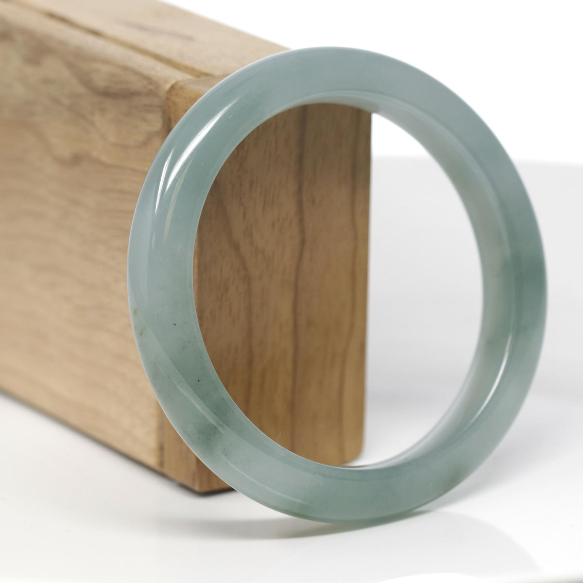 Baikalla Natural Icy Oil-Green Jadeite Jade "Half Round" Bangle Bracelet (58.6mm) 