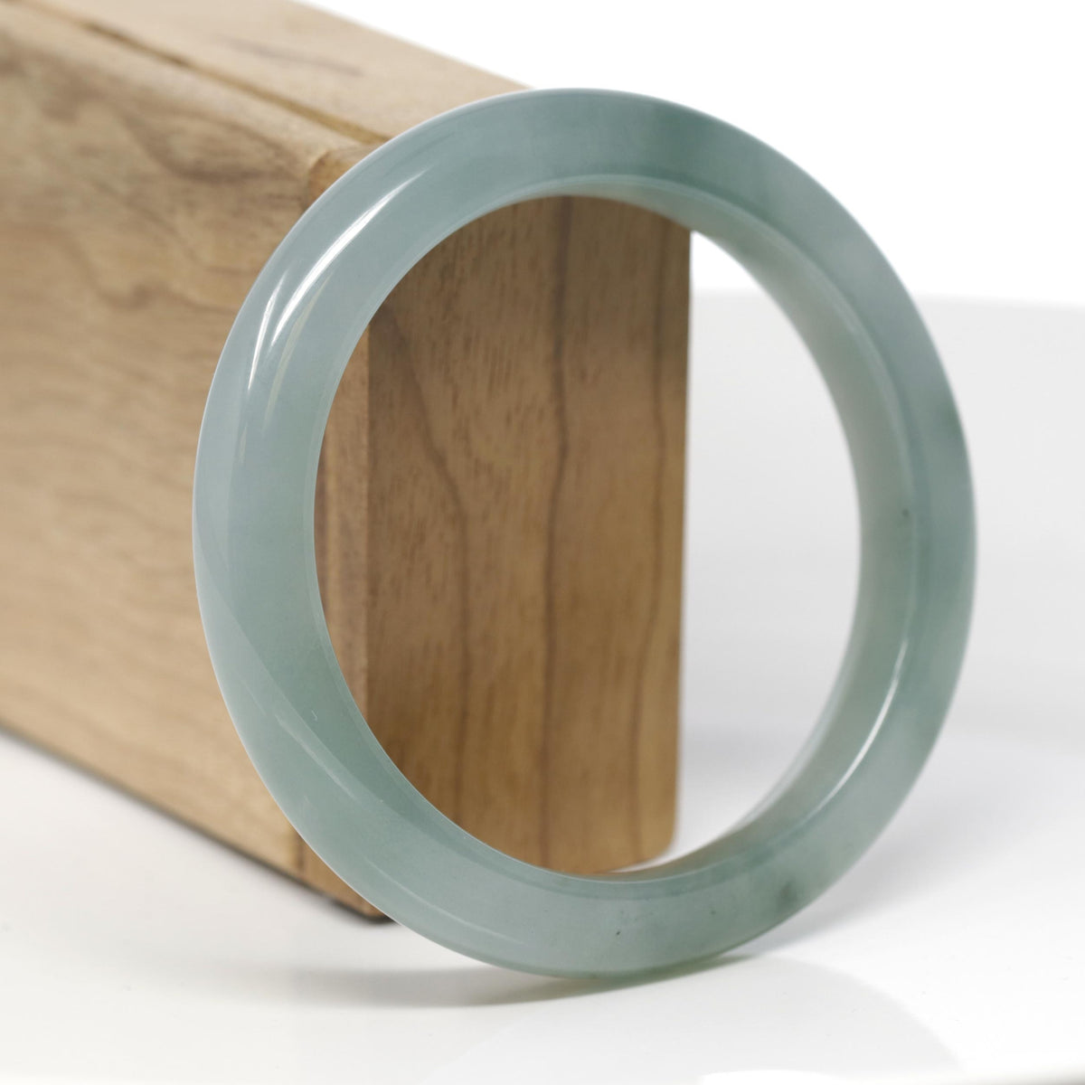 Baikalla Natural Icy Oil-Green Jadeite Jade "Half Round" Bangle Bracelet (58.6mm) 