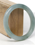 Baikalla Natural Icy Oil-Green Jadeite Jade "Half Round" Bangle Bracelet (58.6mm) 