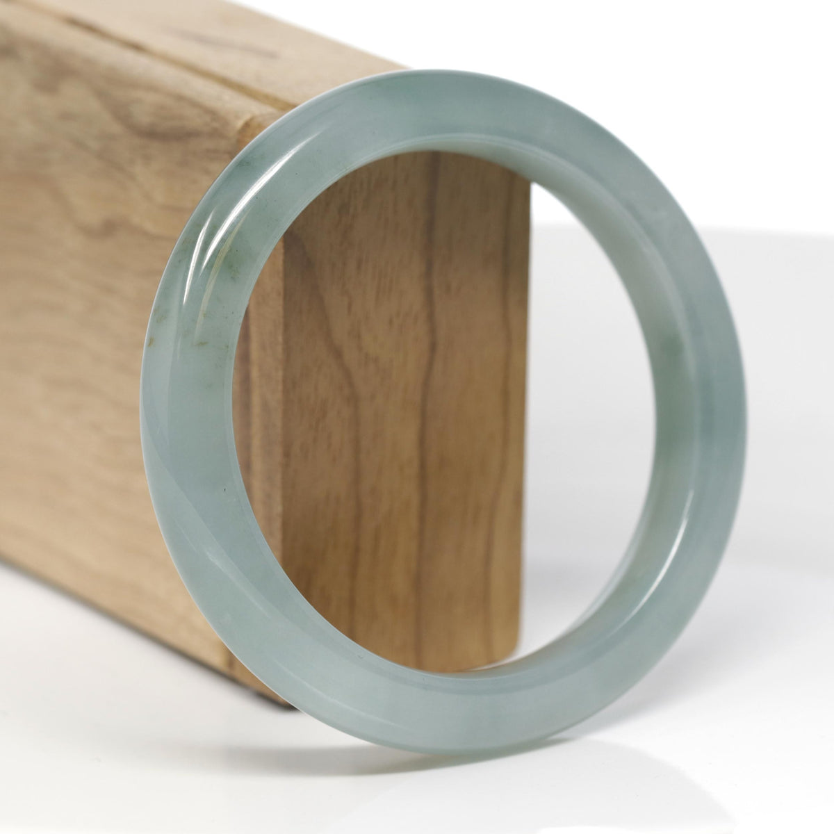 Baikalla Natural Icy Oil-Green Jadeite Jade "Half Round" Bangle Bracelet (58.6mm) 